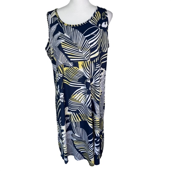 Columbia Dresses & Skirts - COLUMBIA Women's 2X Navy Yellow Palm Tropical Cooling Freezer III Dress UPF 50